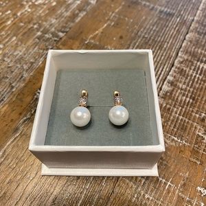 Large lustrous pearl and zirconia rose gold earrings